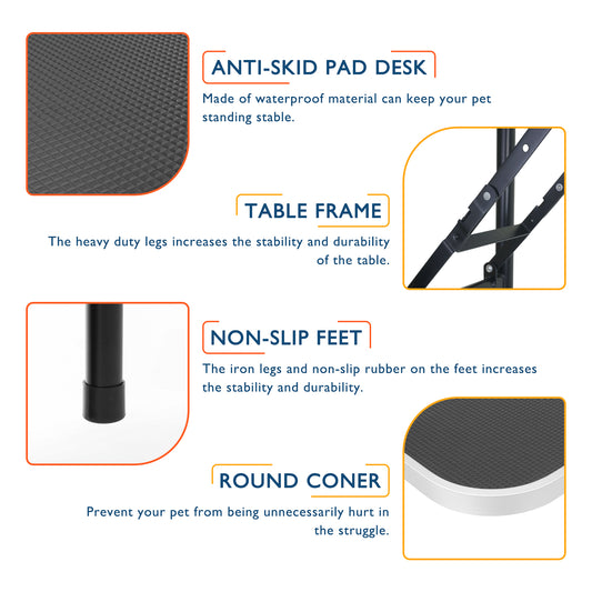 45'' Height Adjustable(23''~33.8'') and Foldable Pet Dog Grooming Table Heavy Duty Iron Frame with H-Shape Grooming Arm & 3 Noose, Maximum Capacity Up to 260lbs, Black