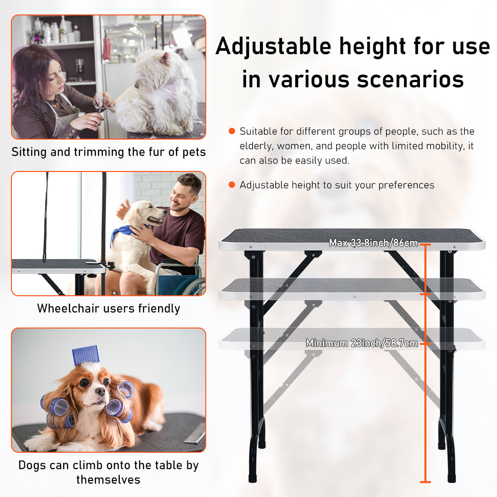 36-inch Height Adjustable(23''~33.8'') and Foldable Pet Dog Grooming Table with Grooming Arm & Noose for Dog Cat Pet Grooming Maximum Capacity Up to 260lbs