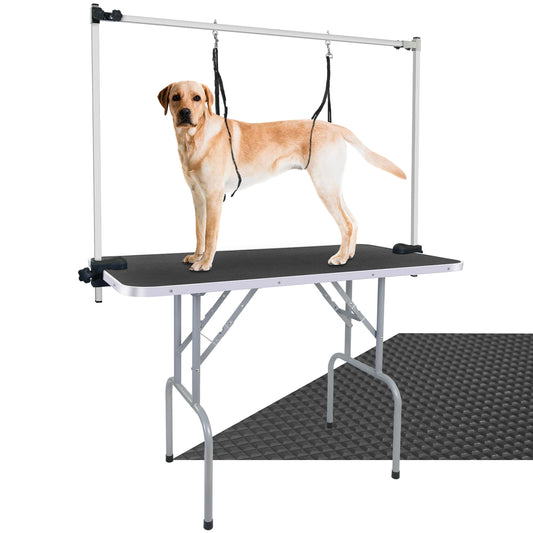 45'' Professional Foldable Heavy Duty Dog Pet Grooming Table with H-Shape Arm & Noose, Maximum Capacity Up to 260lbs, Black