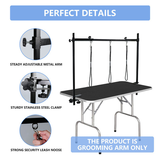 H-Shape Dog Grooming Arm Pet Supplies Grooming Table Arm with 3 Noose and Clamp Heavy Duty Aluminum Alloy Frame with 35.4” Adjustable Height and 36.2” ~ 50” Adjustable Width Dog Grooming Kit