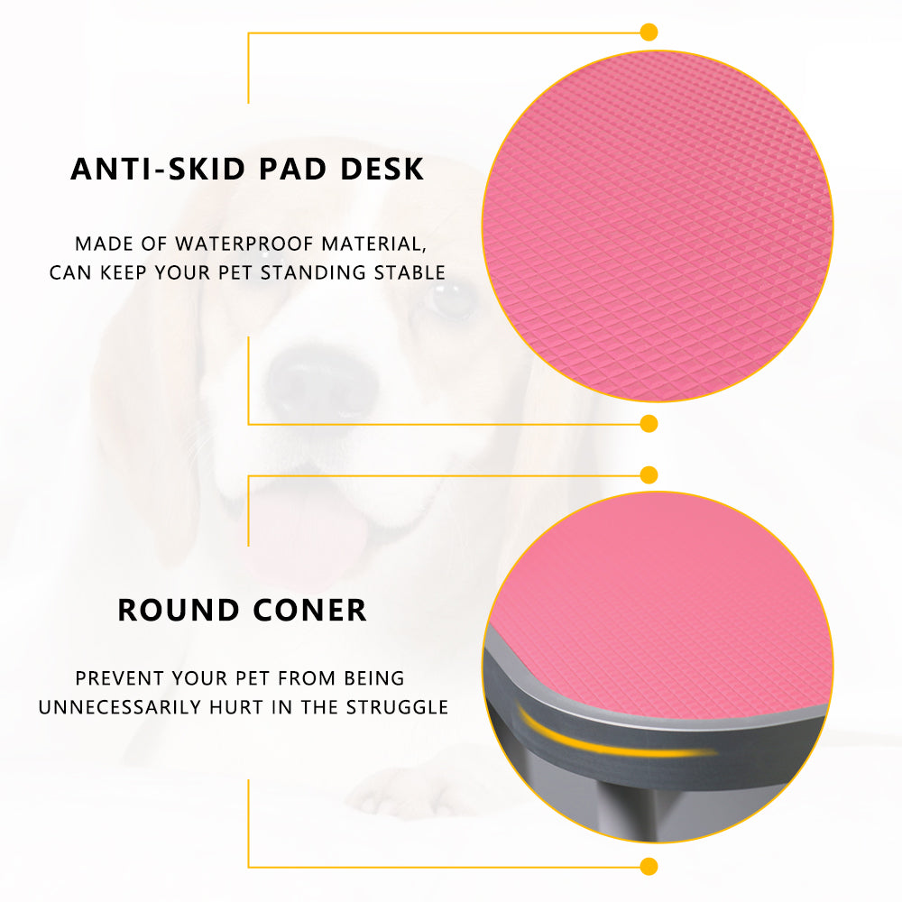 Foldable Pet Grooming Table with Arm & Noose – Heavy Duty Iron Frame, 32'' Pink