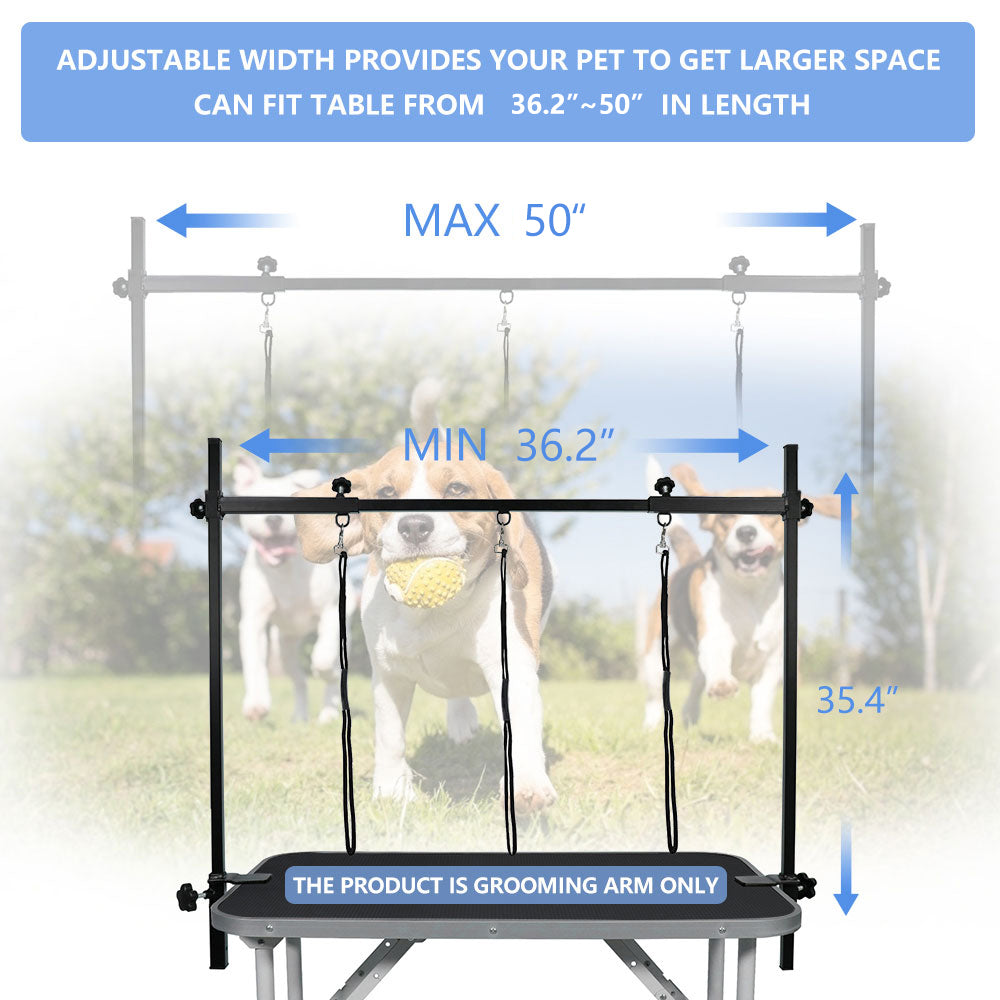 H-Shape Dog Grooming Arm Pet Supplies Grooming Table Arm with 3 Noose and Clamp Heavy Duty Aluminum Alloy Frame with 35.4” Adjustable Height and 36.2” ~ 50” Adjustable Width Dog Grooming Kit