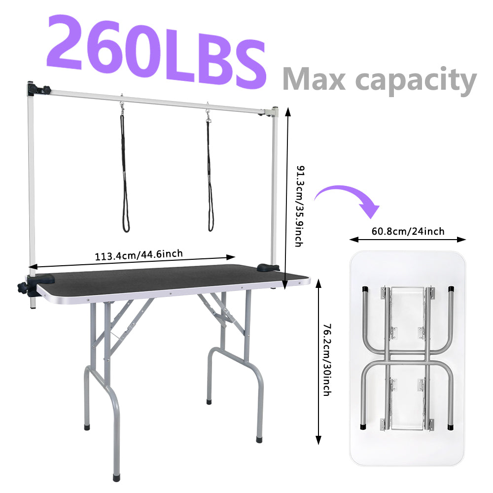 45'' Professional Foldable Heavy Duty Dog Pet Grooming Table with H-Shape Arm & Noose, Maximum Capacity Up to 260lbs, Black