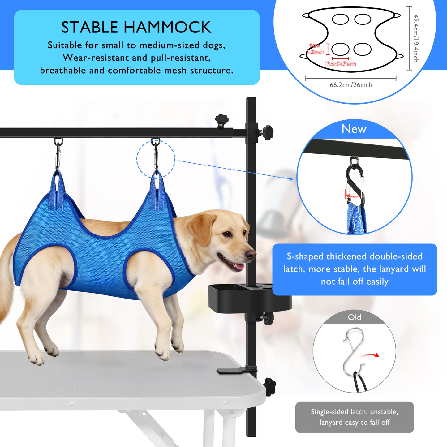 H-Shape Pet Grooming Table Arm with Tool Holder Noose and Clamp for Dogs and Cats Heavy Duty Aluminum Alloy Frame with 35.4” Adjustable Height and 36.2” ~ 50” Adjustable Width