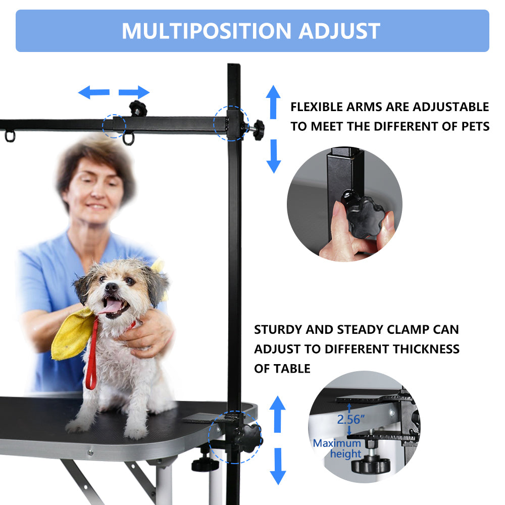 H-Shape Dog Grooming Arm Pet Supplies Grooming Table Arm with 3 Noose and Clamp Heavy Duty Aluminum Alloy Frame with 35.4” Adjustable Height and 36.2” ~ 50” Adjustable Width Dog Grooming Kit
