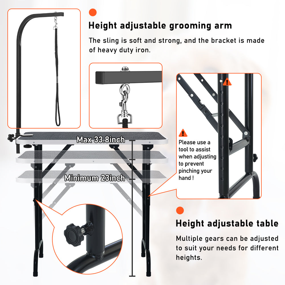 36-inch Height Adjustable(23''~33.8'') and Foldable Pet Dog Grooming Table with Grooming Arm & Noose for Dog Cat Pet Grooming Maximum Capacity Up to 260lbs