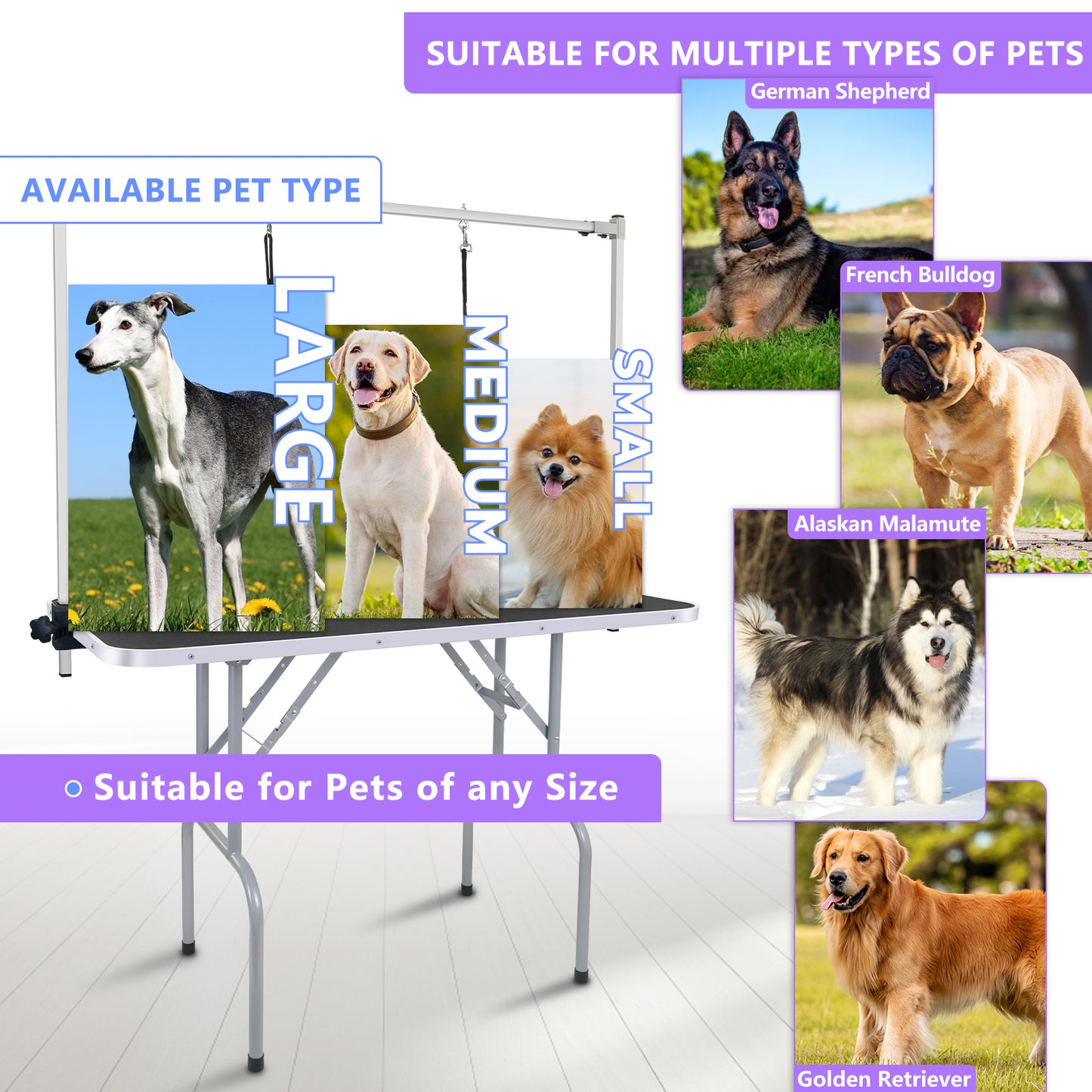 45'' Professional Foldable Heavy Duty Dog Pet Grooming Table with H-Shape Arm & Noose, Maximum Capacity Up to 260lbs, Black