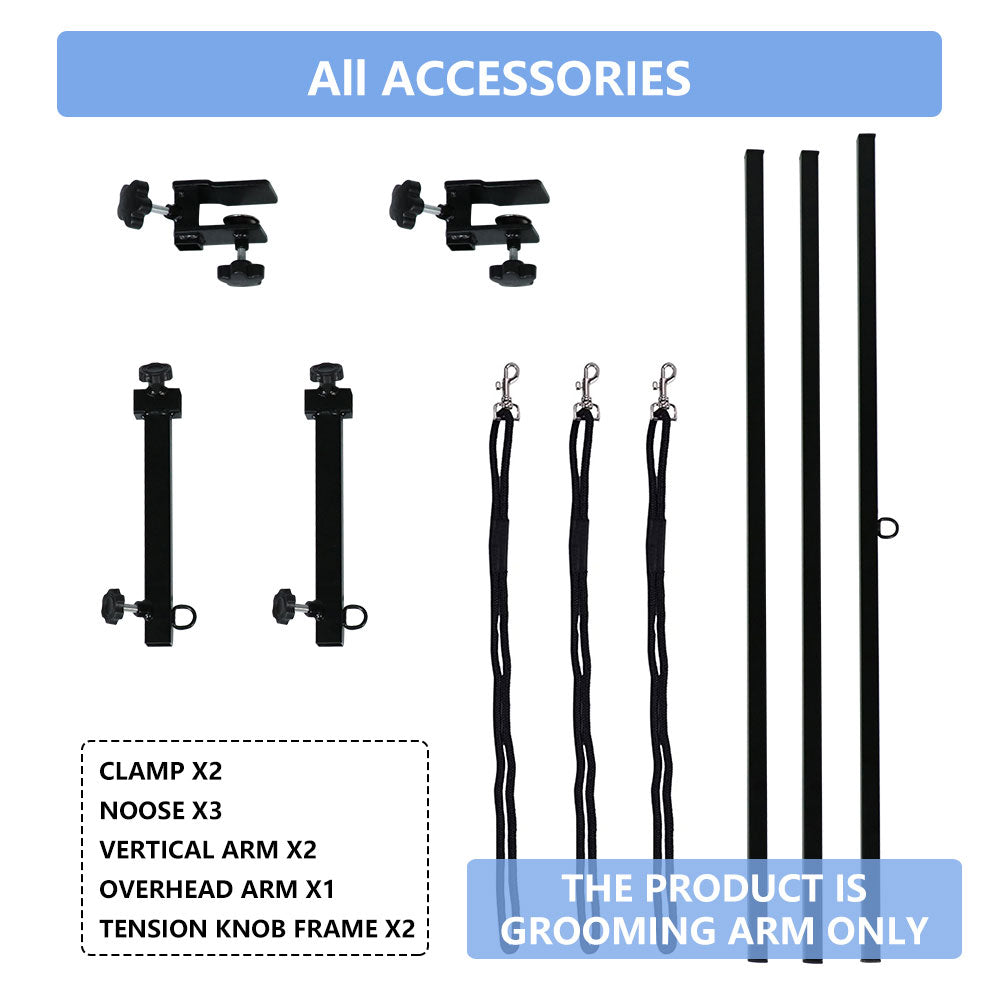 H-Shape Dog Grooming Arm Pet Supplies Grooming Table Arm with 3 Noose and Clamp Heavy Duty Aluminum Alloy Frame with 35.4” Adjustable Height and 36.2” ~ 50” Adjustable Width Dog Grooming Kit