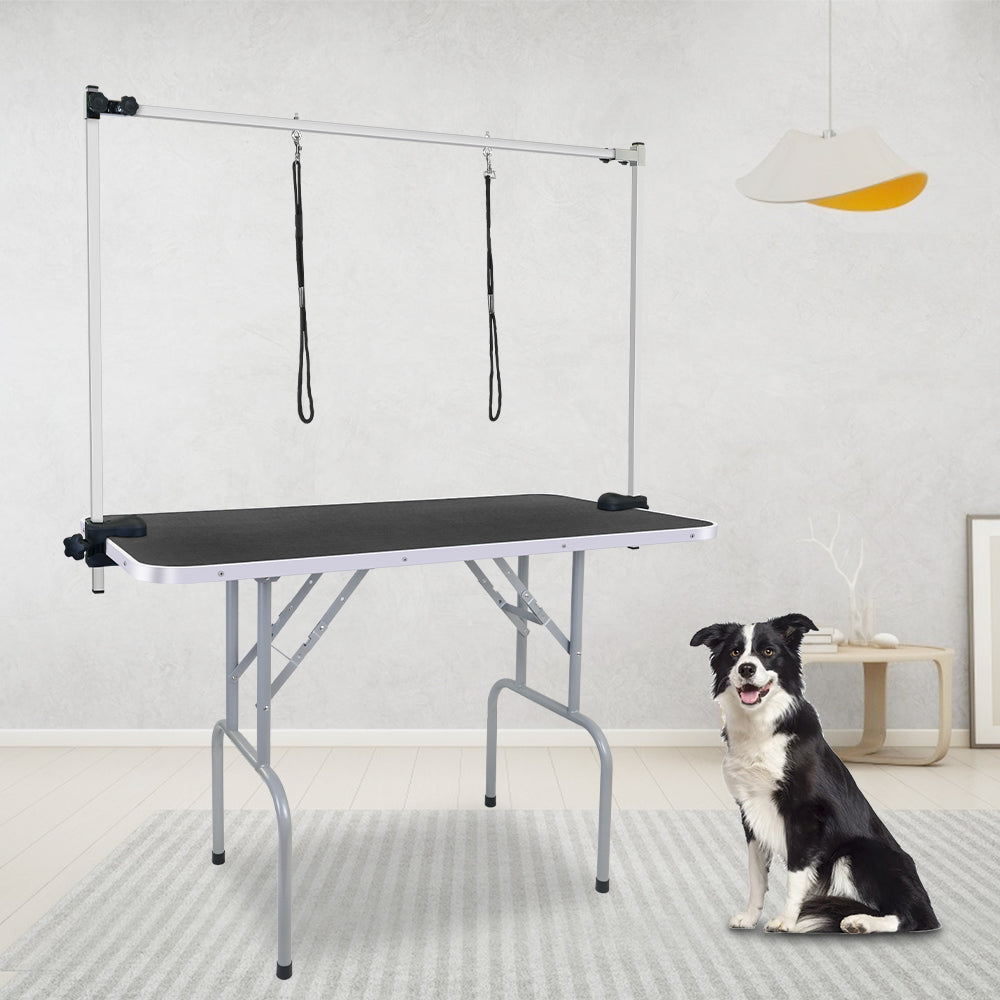 45'' Professional Foldable Heavy Duty Dog Pet Grooming Table with H-Shape Arm & Noose, Maximum Capacity Up to 260lbs, Black