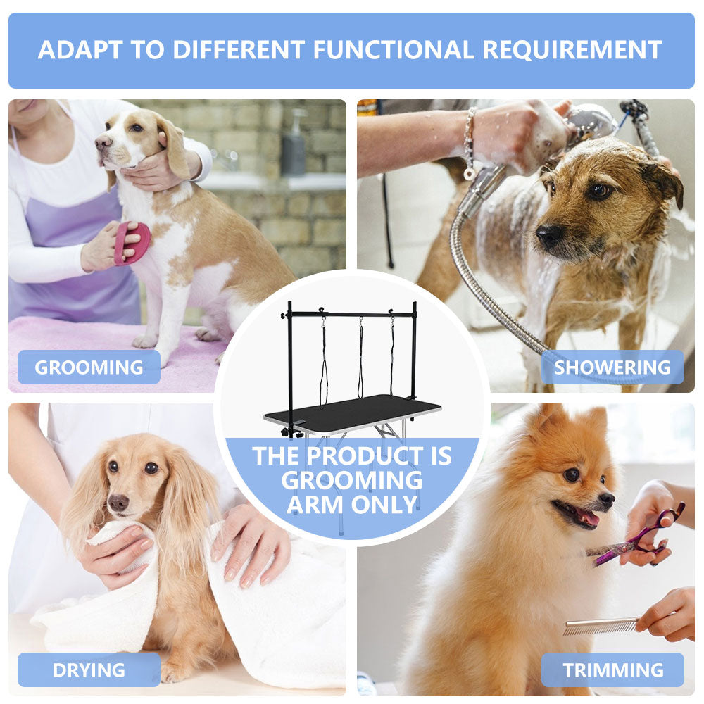 H-Shape Dog Grooming Arm Pet Supplies Grooming Table Arm with 3 Noose and Clamp Heavy Duty Aluminum Alloy Frame with 35.4” Adjustable Height and 36.2” ~ 50” Adjustable Width Dog Grooming Kit