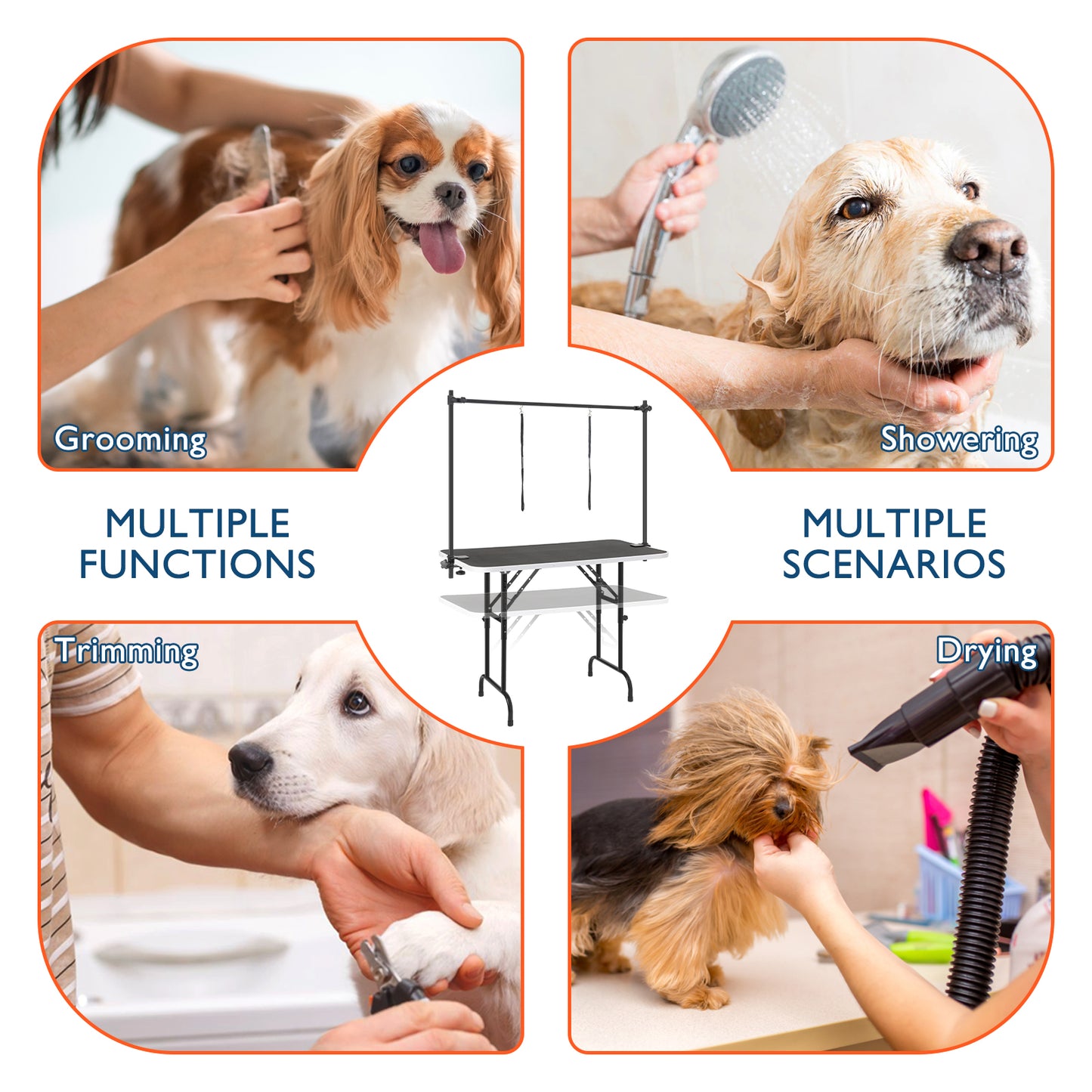 45'' Height Adjustable(23''~33.8'') and Foldable Pet Dog Grooming Table Heavy Duty Iron Frame with H-Shape Grooming Arm & 3 Noose, Maximum Capacity Up to 260lbs, Black